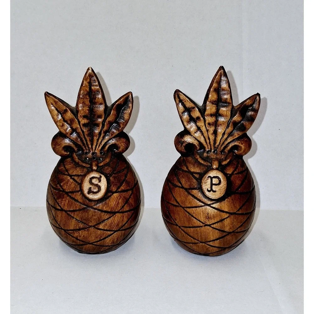 Treasure Craft Pottery USA Vintage Pineapple Salt & Pepper‎ Shakers Set Brown 4